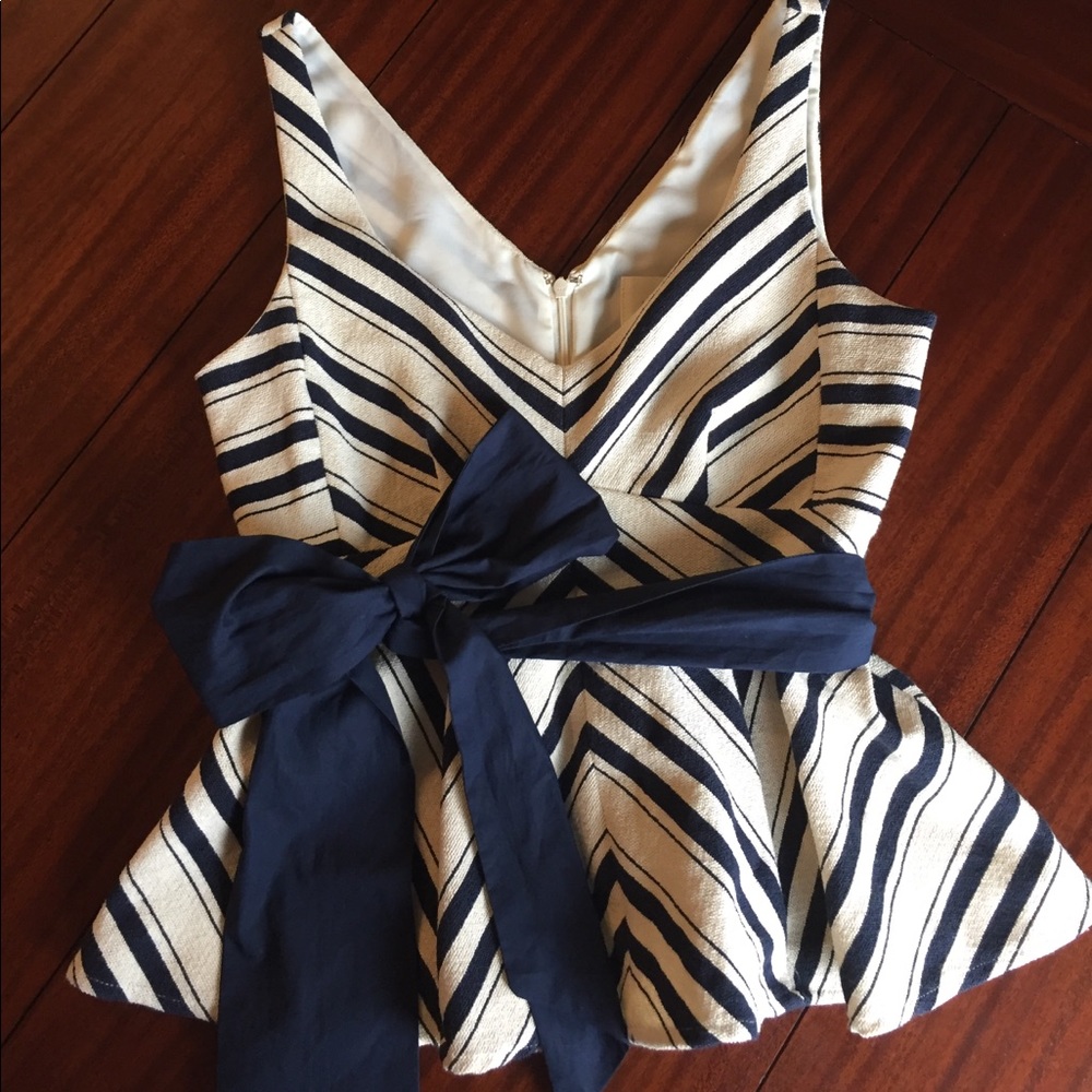 Anthropologie Navy & Cream Peplum Top